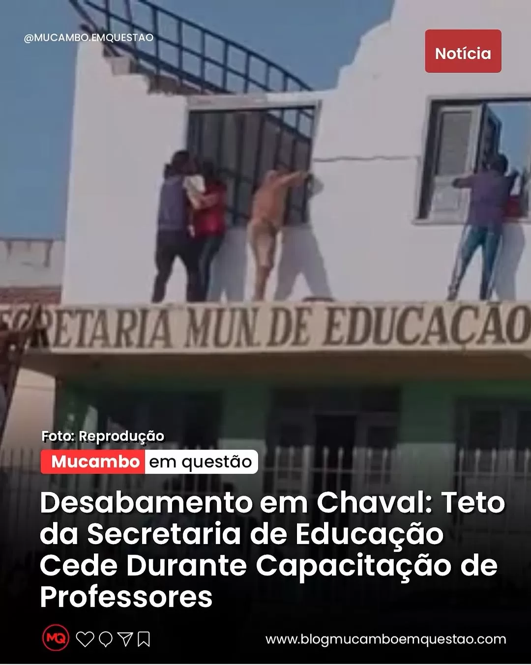 Teto de Secretaria de Educação desaba em Chaval; professores feridos