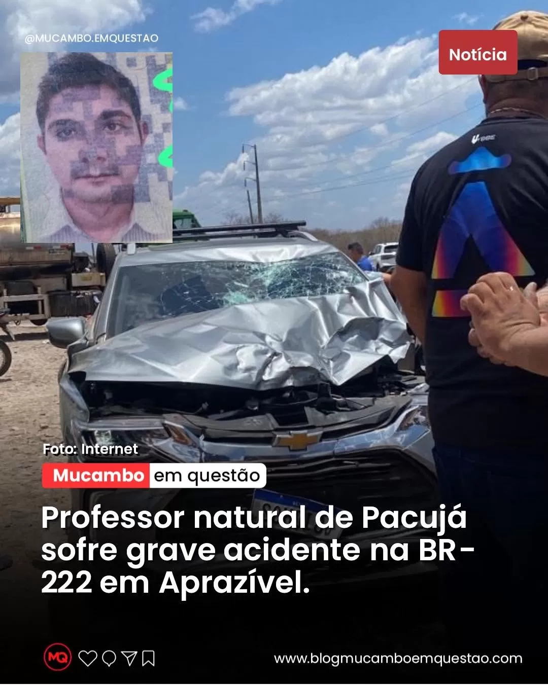 Professor é socorrido em estado grave após colisão tripla na BR-222 em Sobral