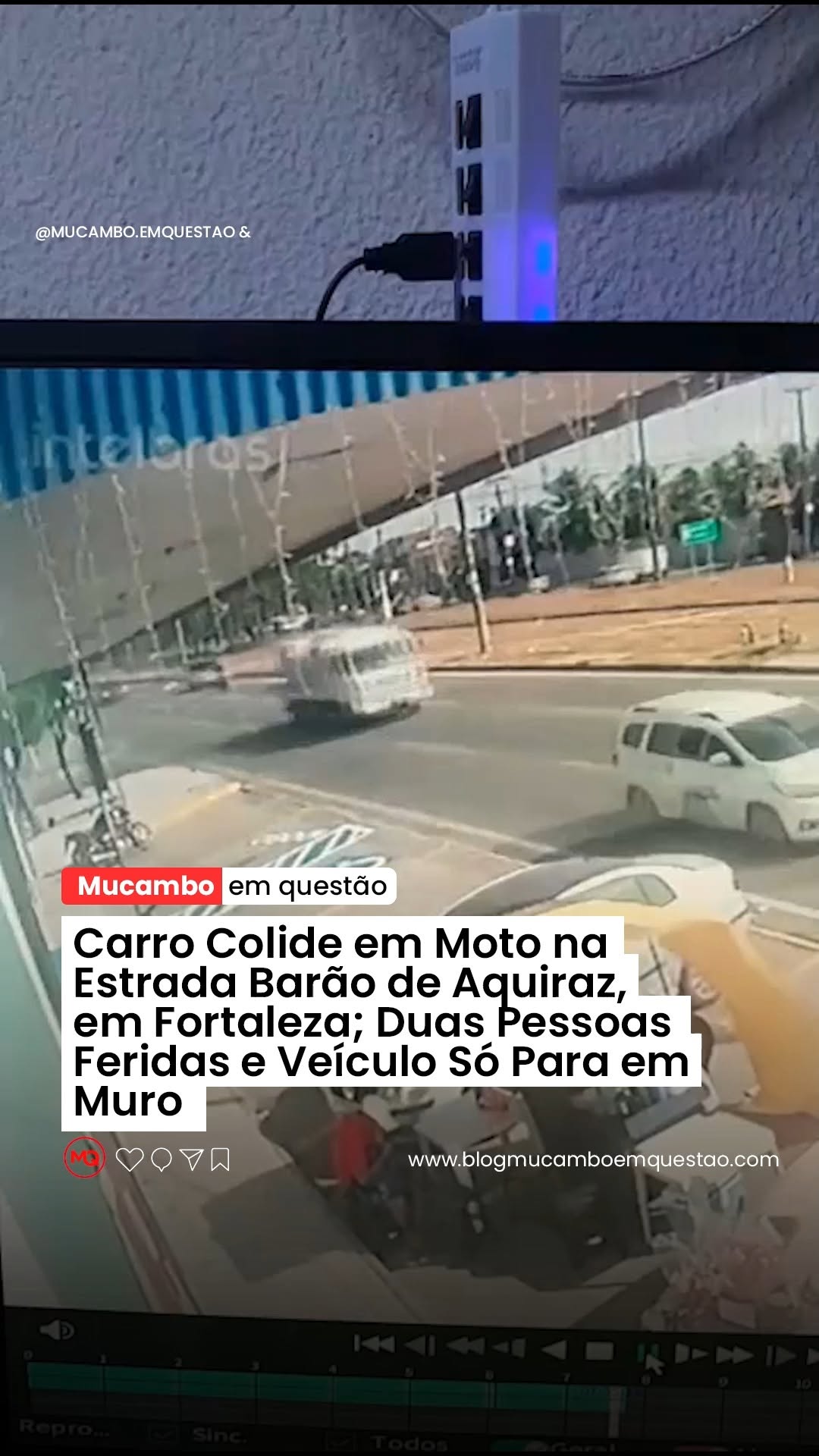 Grave Acidente em Fortaleza: Carro Atinge Moto, Fere Duas Pessoas e Para em Muro