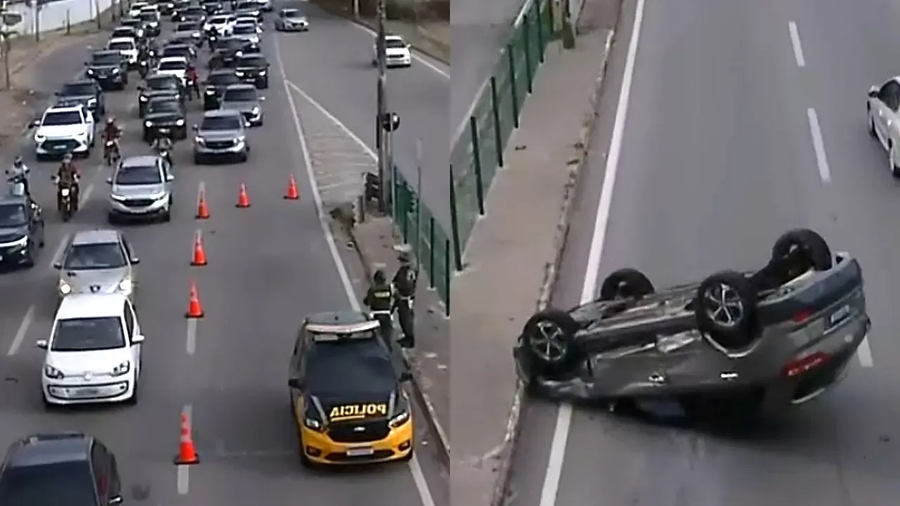 Capotamento na Washington Soares provoca congestionamento em Fortaleza