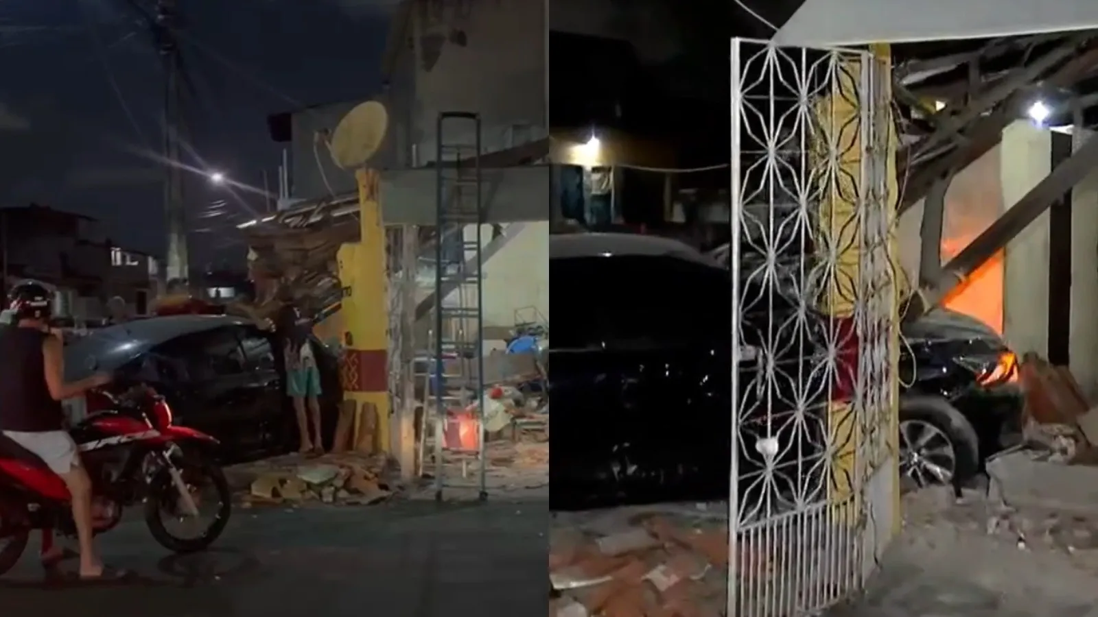 Colisão entre carros e moto destrói bar em Fortaleza