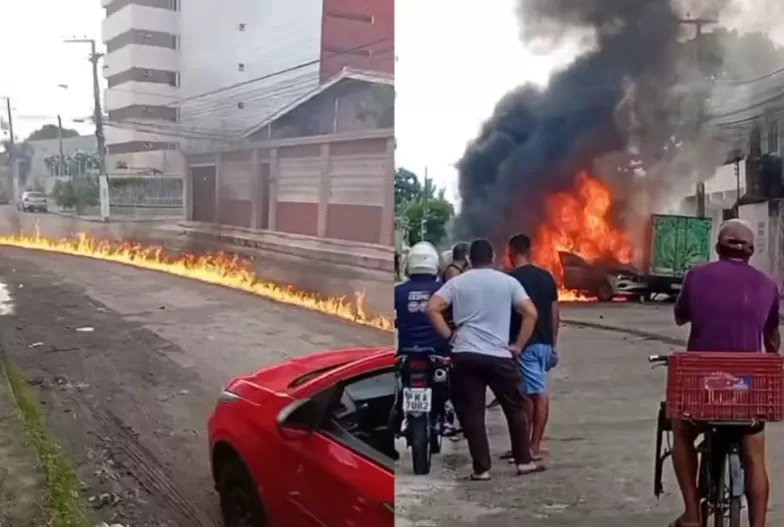 Fúria no trânsito em Fortaleza: Motorista arrasta moto, colide e provoca explosão