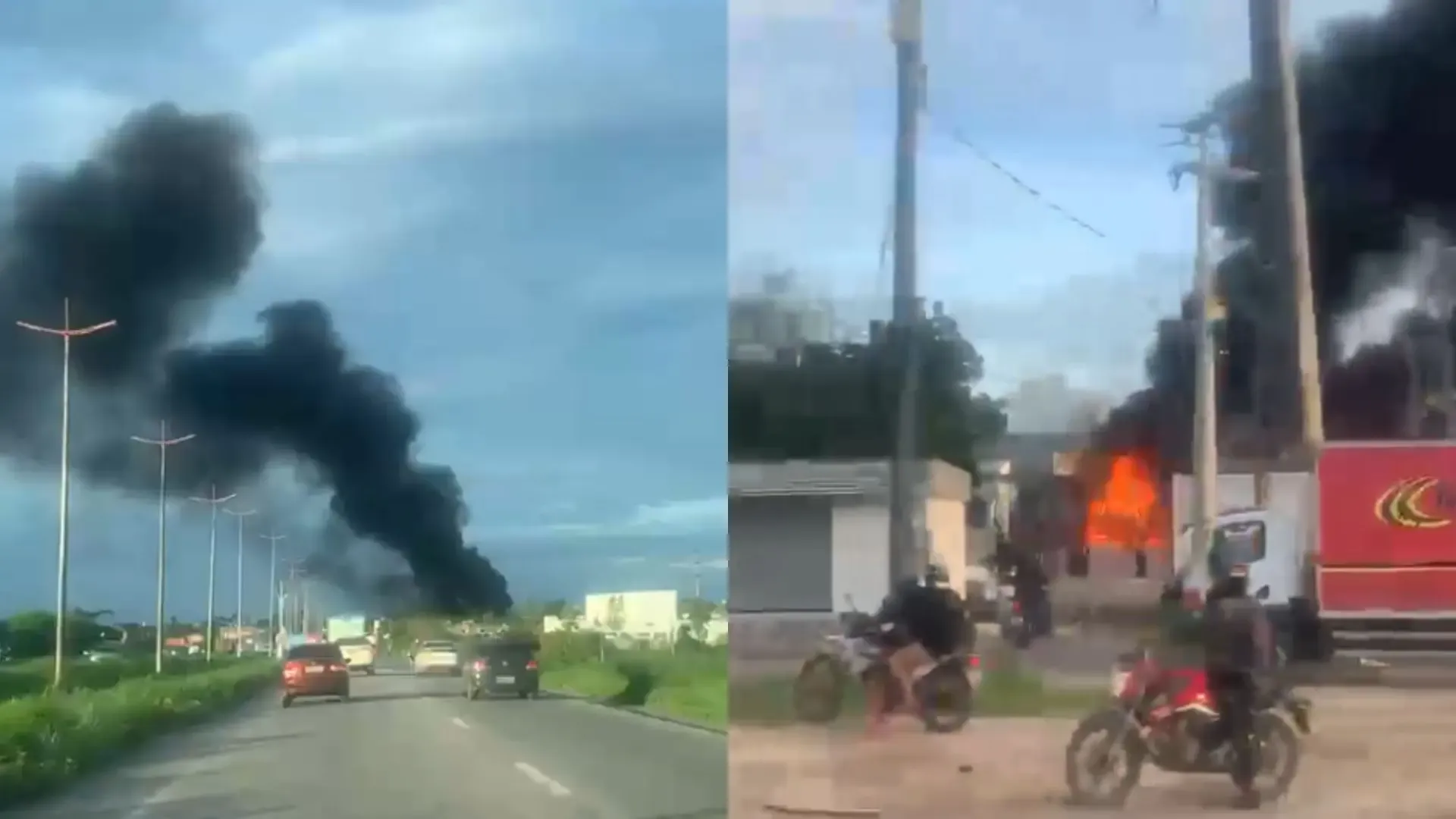 Incêndio em Caucaia: Caminhão de 10 metros é atingido perto de posto de combustível