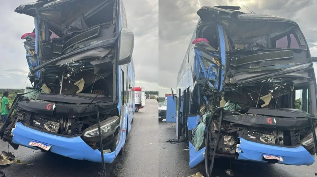 Ônibus da Guanabara e caminhão colidem na CE-040; três pessoas feridas
