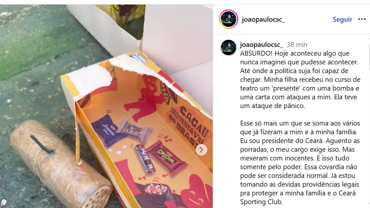 Presidente do Ceará denuncia ataque criminoso contra sua filha