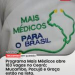 Programa Mais Médicos abre 183 vagas no Ceará; Mucambo, Pacujá e Graça estão na lista.